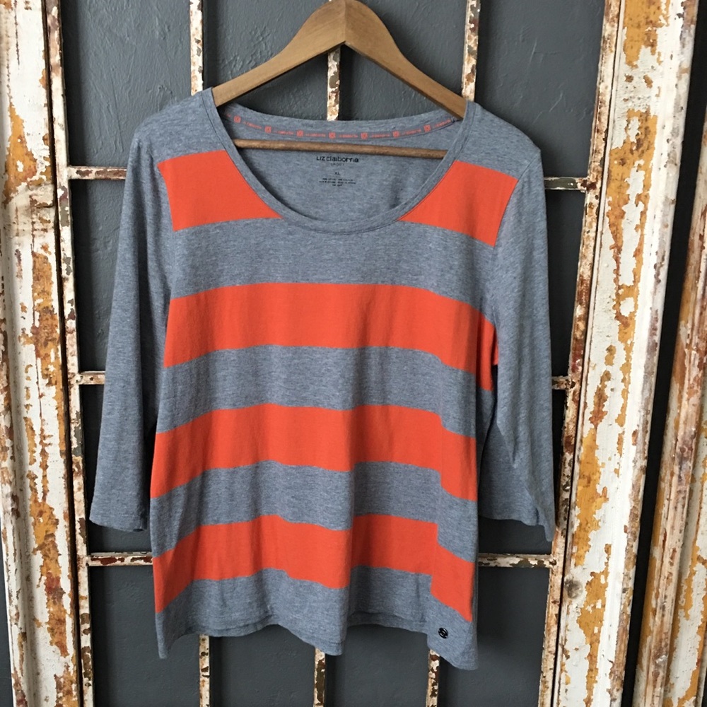 Liz Claiborne Sport 3/4 Sleeve Orange &Gray Top XL